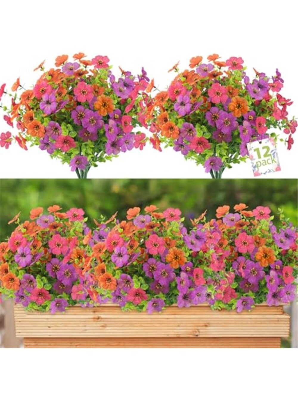 12 Bunch Artificial Flowers Outdoor UV Resistant Faux Silk Plants Garden Decor